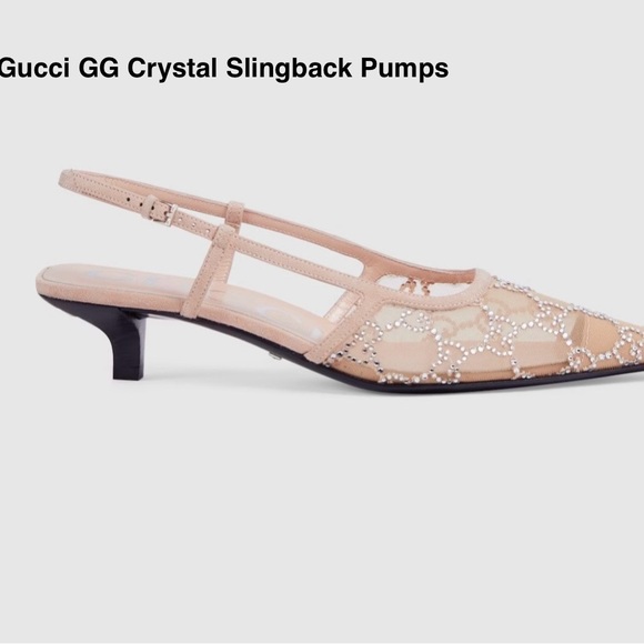 Gucci GG Crystal Studded Beige Slingback Pumps - Picture 1 of 9
